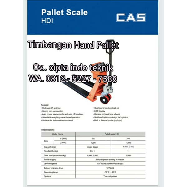 Hand pallet Scale Timbangan Type HDI series Merk CAS 