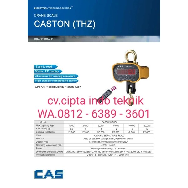 Timbangan Gantung Digital ( Heavy Duty ) CAS Type Caston THZ 