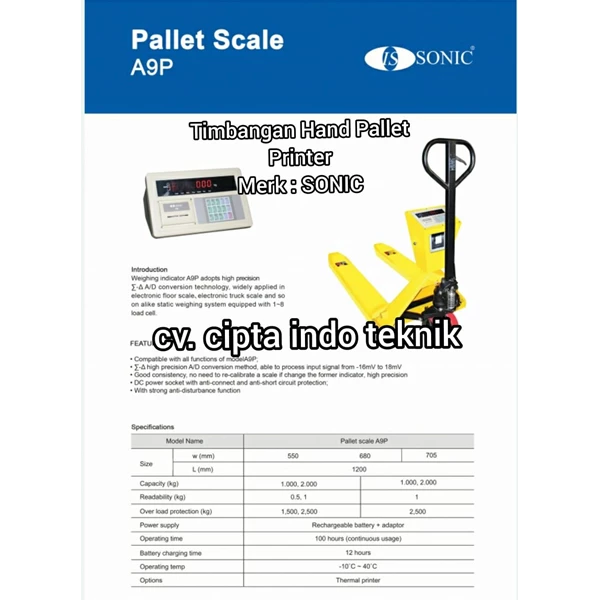 Hand Pallet Timbangan 2 Ton Rechargeable Battrey - Printer 