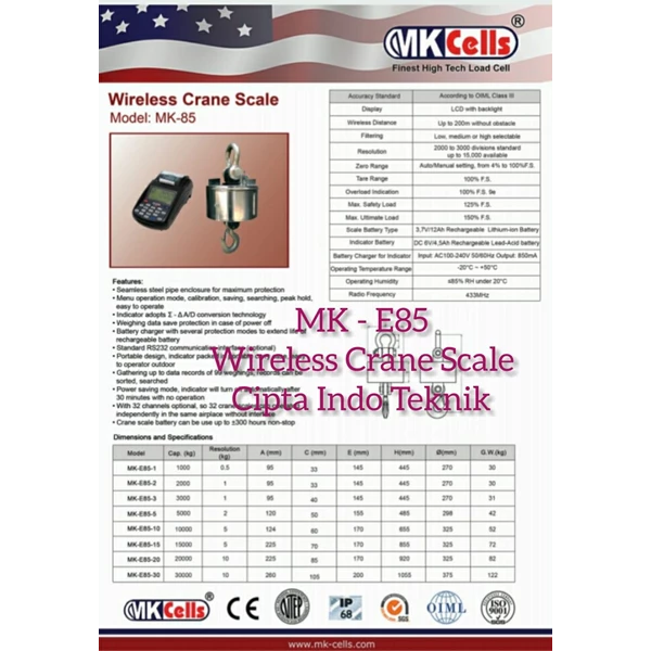 Timbangan Gantung Wirelles 5 Ton MK - E85 MK Cells 