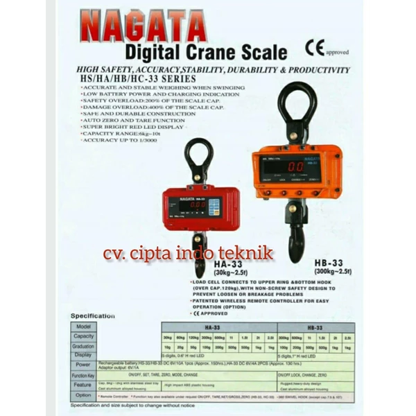 Timbangan Gantung Digital 5 Ton NAGATA - CAS - SONIC - MK CELLS - DICKSON 