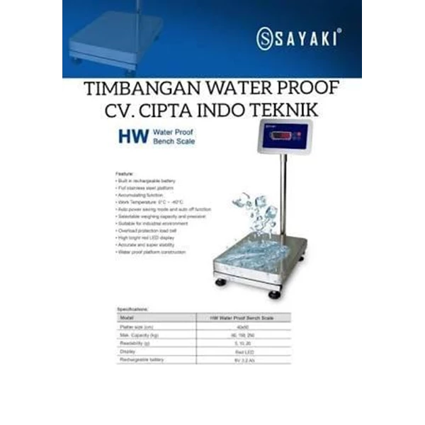 Timbangan Duduk Water proof SAYAKI Type HW 15 - 300 Kg + Tera Metrologi 