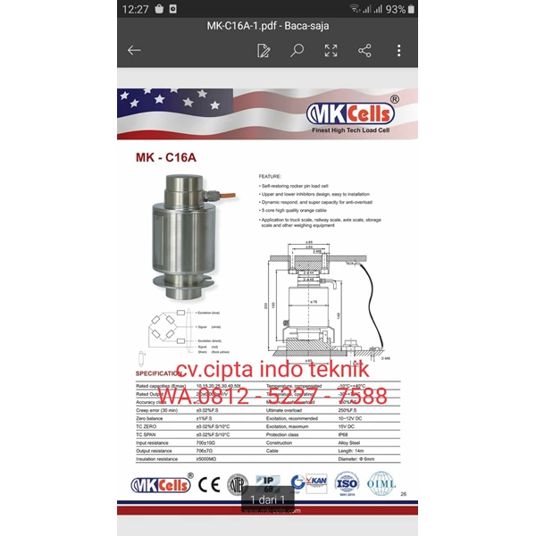 LOAD CELL MK - C16A 30 TON MERK MK CELLS 