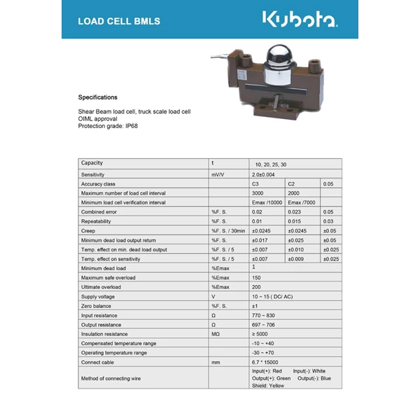 LOAD CELL KUBOTA TYPE BM - LS 25 / 30 TON