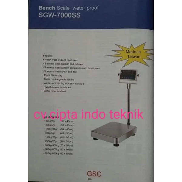 Bench Scale SGW 7000 SS Brand GSC - Stainless Steel 