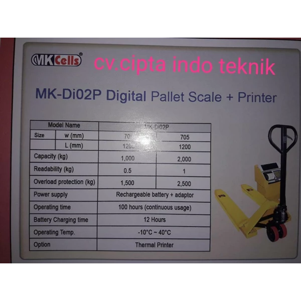 Hand pallet Scale Timbangan Printer Kapasitas 2 Ton 
