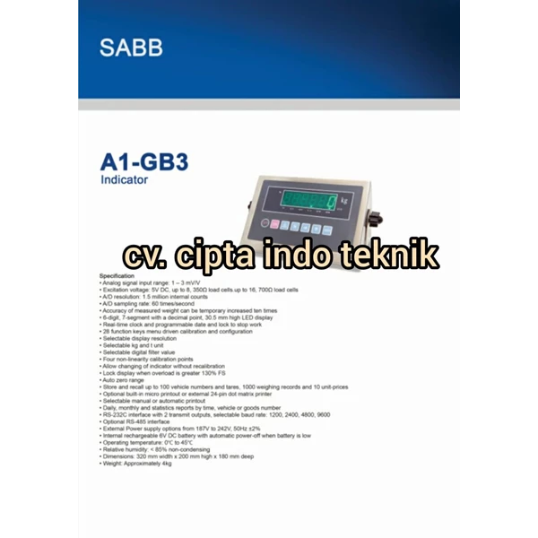 Indikator Timbangan SABB Type A1GB3 